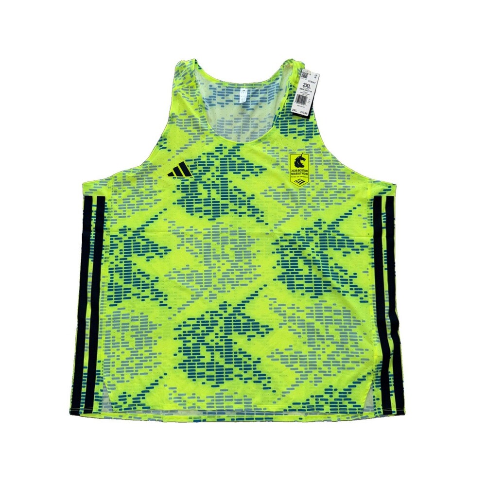 adidas Boston Marathon 2026 Adizero Running Singlet Solar Yellow Mens 2XL KE8247
